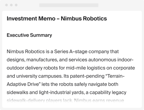 Instant Investment Memos.